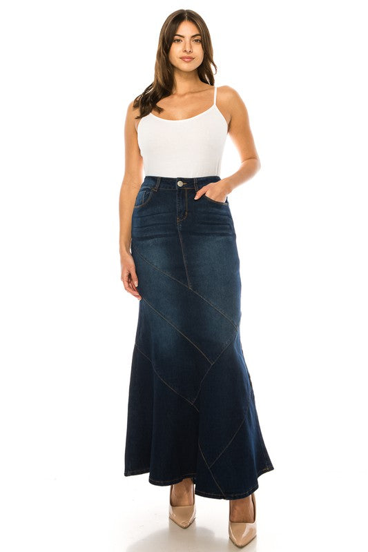 Mamie Maxi Denim Skirt in Dark Indigo- Misses and Plus (XS-3X)