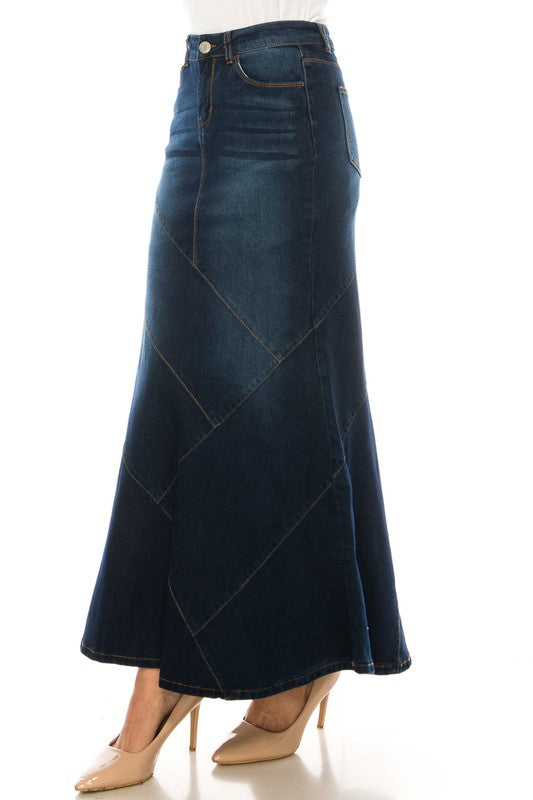 Mamie Maxi Denim Skirt in Dark Indigo- Misses and Plus (XS-3X)
