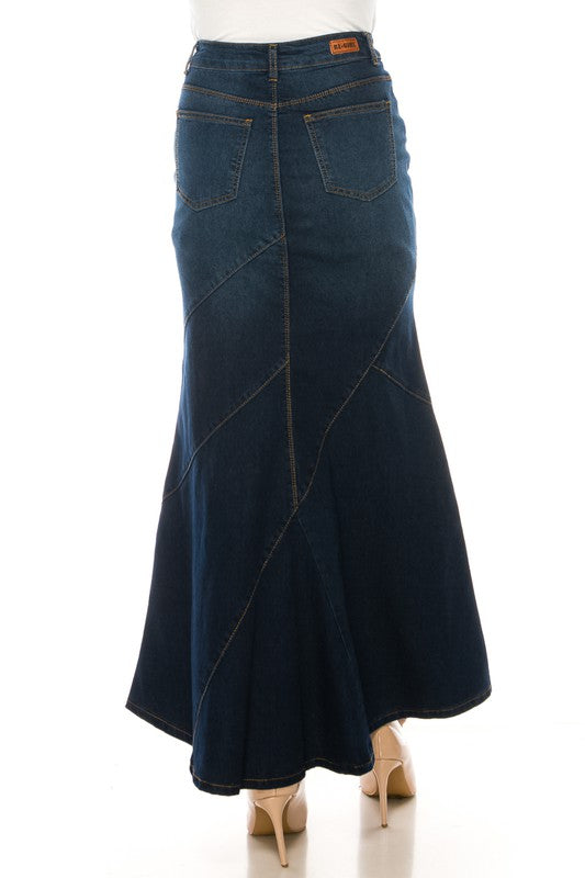 Mamie Maxi Denim Skirt in Dark Indigo- Misses and Plus (XS-3X)