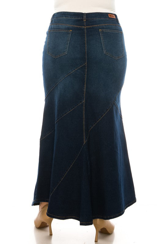 Mamie Maxi Denim Skirt in Dark Indigo- Misses and Plus (XS-3X)