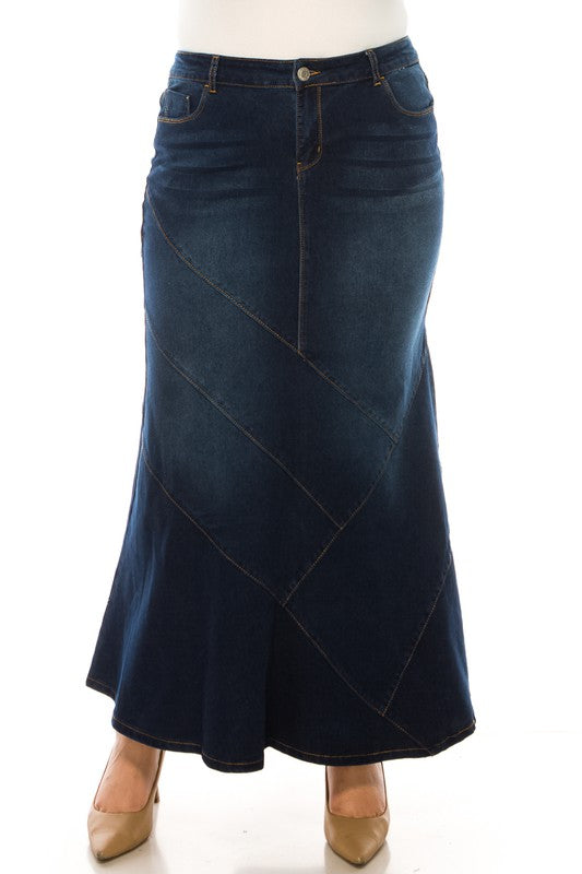 Mamie Maxi Denim Skirt in Dark Indigo- Misses and Plus (XS-3X)