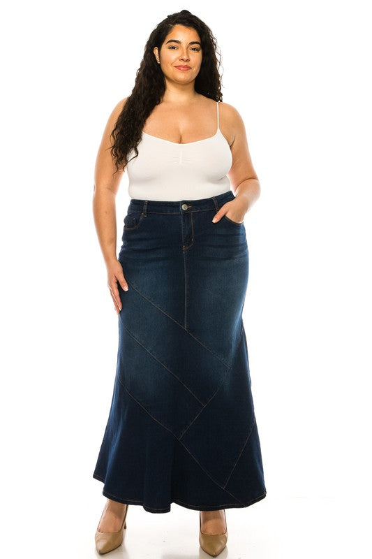 Mamie Maxi Denim Skirt in Dark Indigo- Misses and Plus (XS-3X)