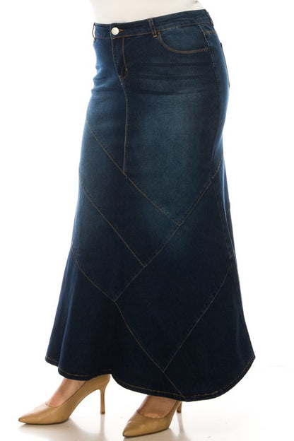 Mamie Maxi Denim Skirt in Dark Indigo- Misses and Plus (XS-3X)