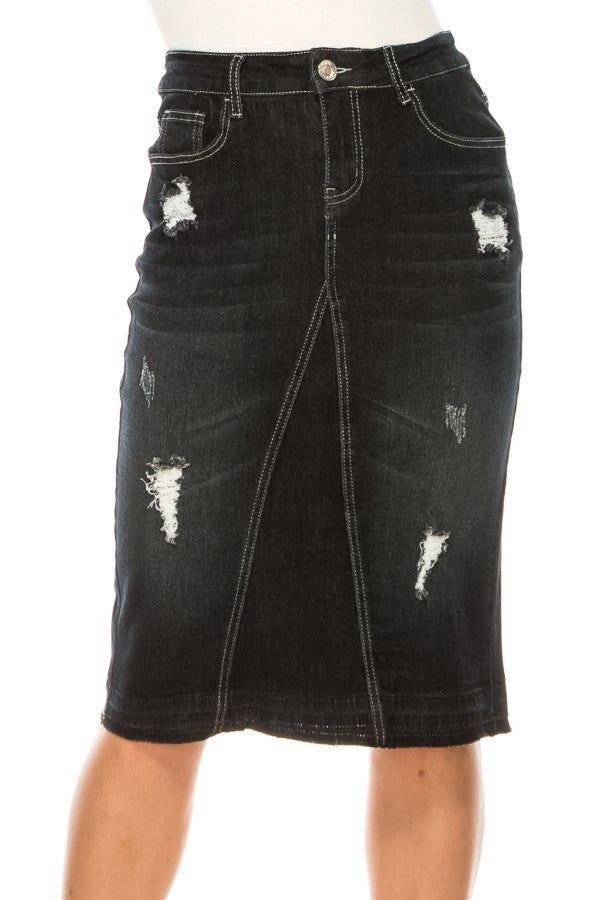 Lucia Denim Skirt in Black Wash- Misses and Plus (S-3X)