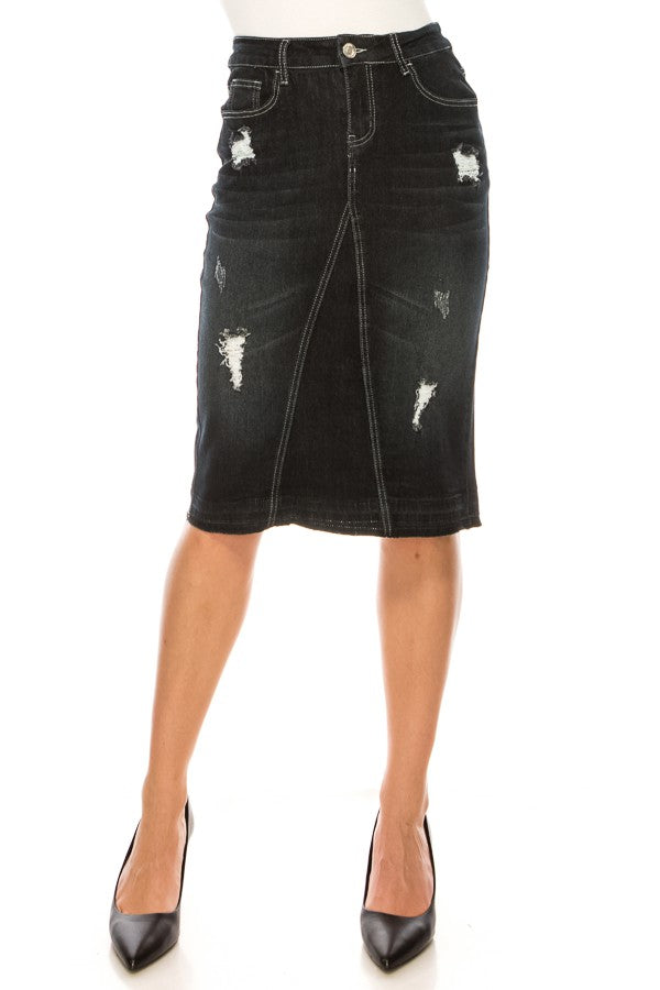 Lucia Denim Skirt in Black Wash- Misses and Plus (S-3X)