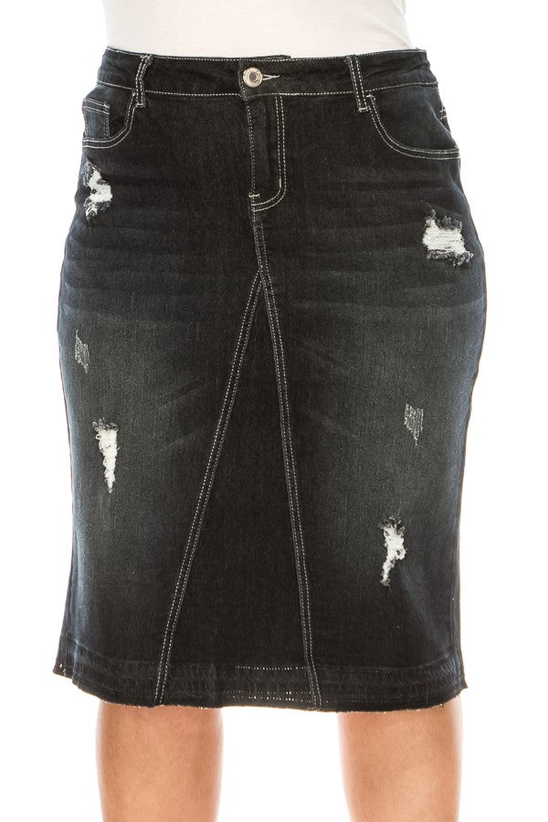 Lucia Denim Skirt in Black Wash- Misses and Plus (S-3X)