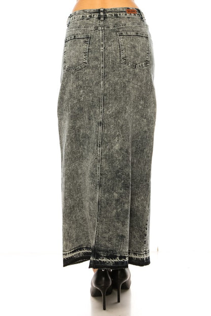 Isabel Maxi Denim Skirt in Black Snow- Misses and Plus (S-3X)