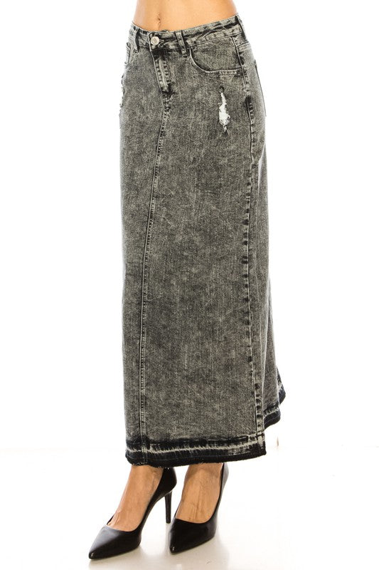 Isabel Maxi Denim Skirt in Black Snow- Misses and Plus (S-3X)