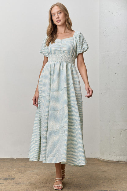 Seabreeze Stripe Dress in Cream/Lt Blue- Misses & Plus (M,L,1X-3X)