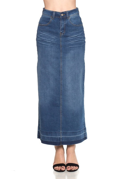 Reagan Maxi Denim Skirt in Indigo Wash- Misses and Plus (S-3X)