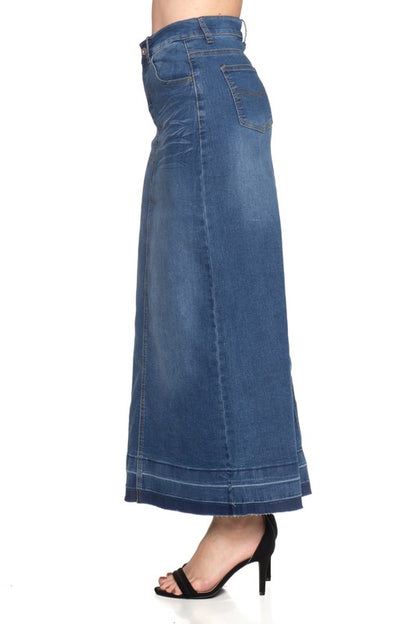 Reagan Maxi Denim Skirt in Indigo Wash- Misses and Plus (S-3X)