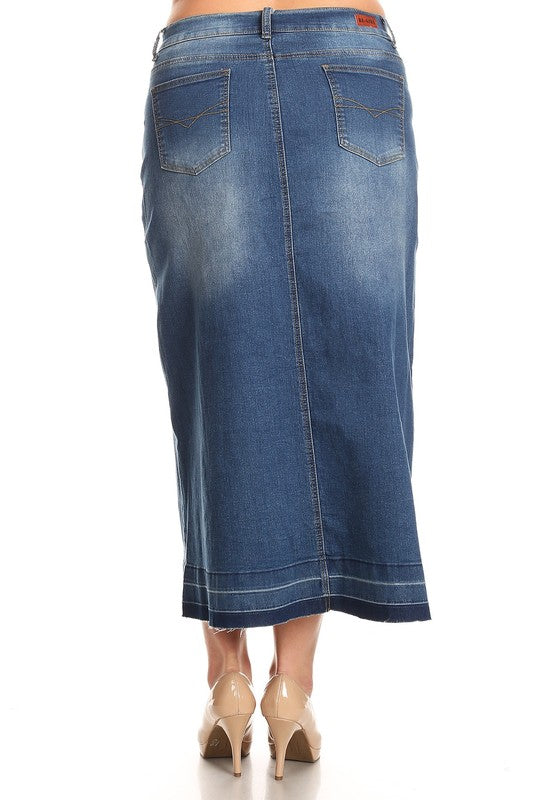 Reagan Maxi Denim Skirt in Indigo Wash- Misses and Plus (S-3X)