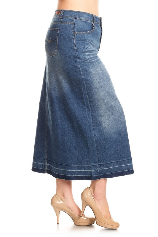 Reagan Maxi Denim Skirt in Indigo Wash- Misses and Plus (S-3X)