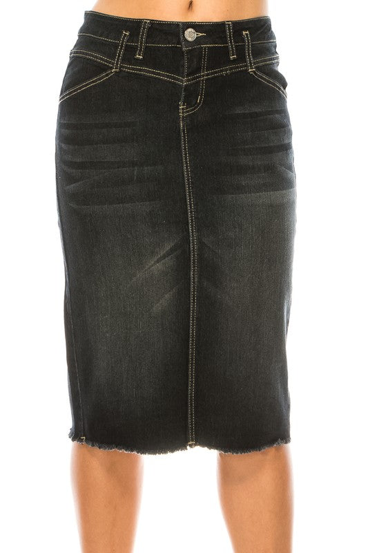 Naya Denim Skirt in Black Wash- Misses and Plus (S-3X)