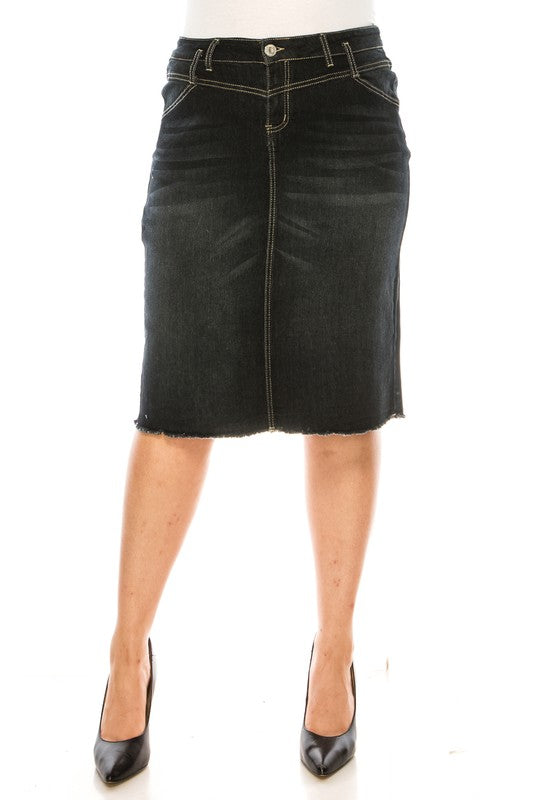 Naya Denim Skirt in Black Wash- Misses and Plus (S-3X)