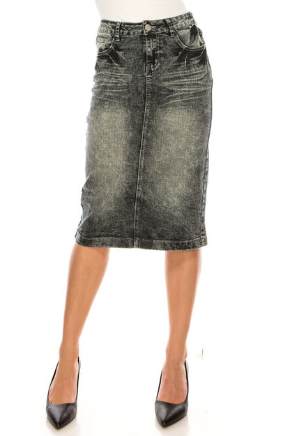 Dennie Denim Skirt in Black Snow- Misses and Plus (S-3X)