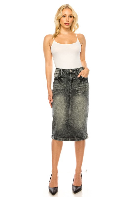 Dennie Denim Skirt in Black Snow- Misses and Plus (S-3X)