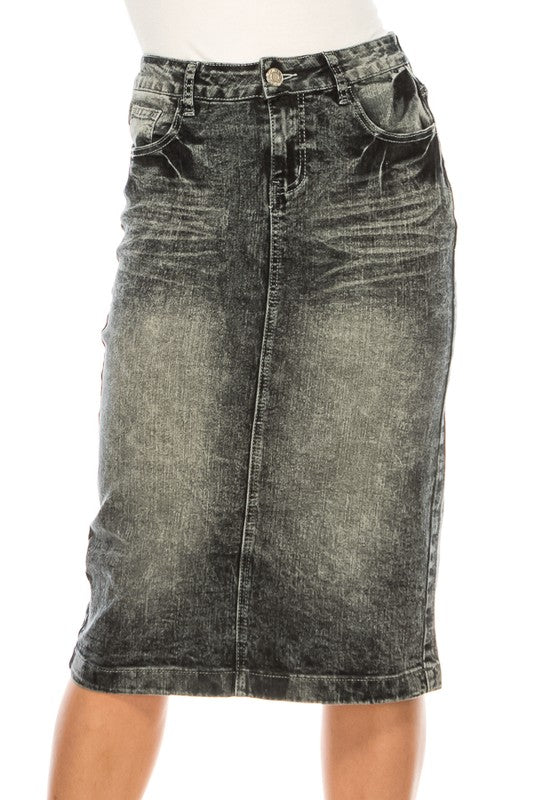 Dennie Denim Skirt in Black Snow- Misses and Plus (S-3X)