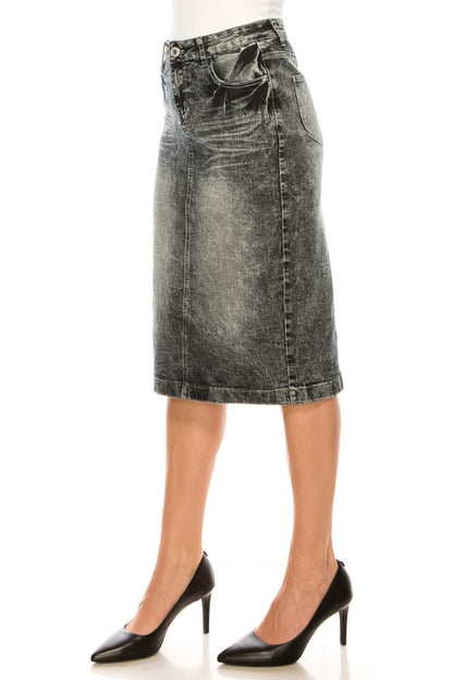 Dennie Denim Skirt in Black Snow- Misses and Plus (S-3X)