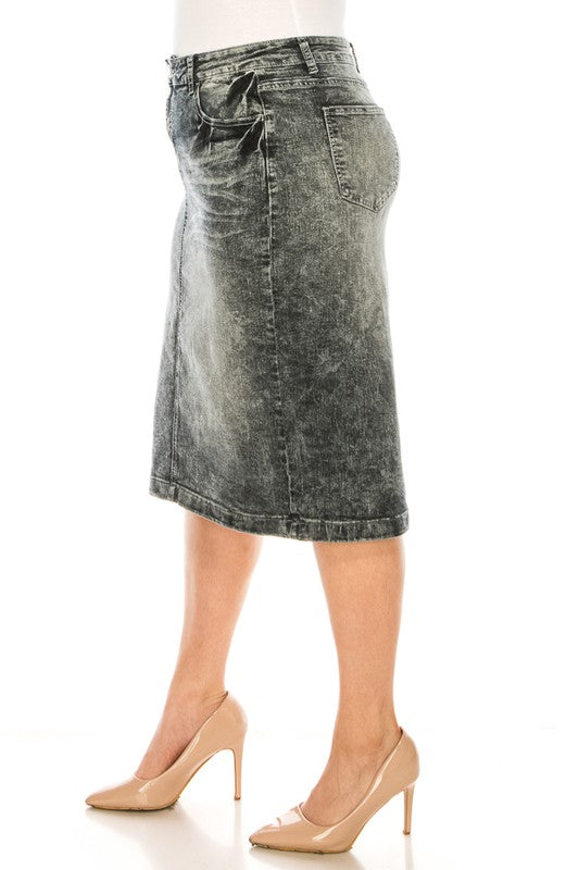 Dennie Denim Skirt in Black Snow- Misses and Plus (S-3X)