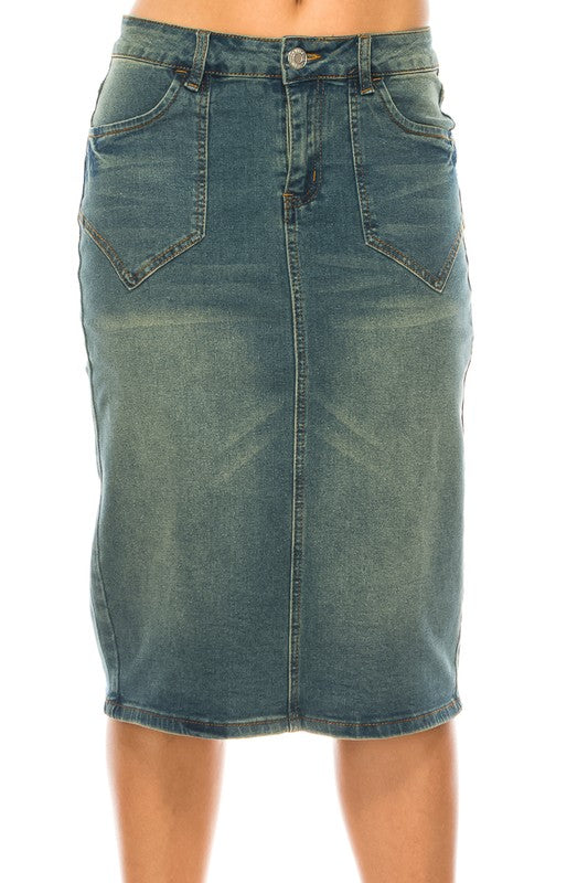 Shila Denim Skirt in Vintage Wash- Misses and Plus (S-3X)