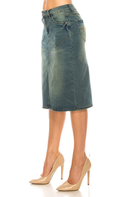 Shila Denim Skirt in Vintage Wash- Misses and Plus (S-3X)