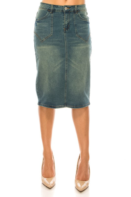 Shila Denim Skirt in Vintage Wash- Misses and Plus (S-3X)