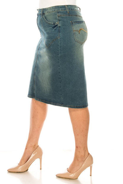 Shila Denim Skirt in Vintage Wash- Misses and Plus (S-3X)