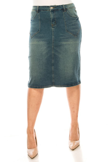 Shila Denim Skirt in Vintage Wash- Misses and Plus (S-3X)