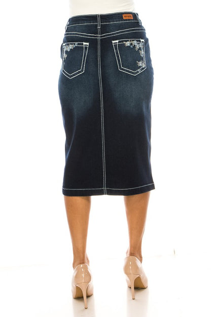 Tamia Denim Skirt in Dk Indigo- Misses and Plus (S-3X)