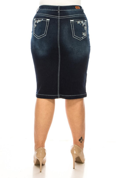 Tamia Denim Skirt in Dk Indigo- Misses and Plus (S-3X)