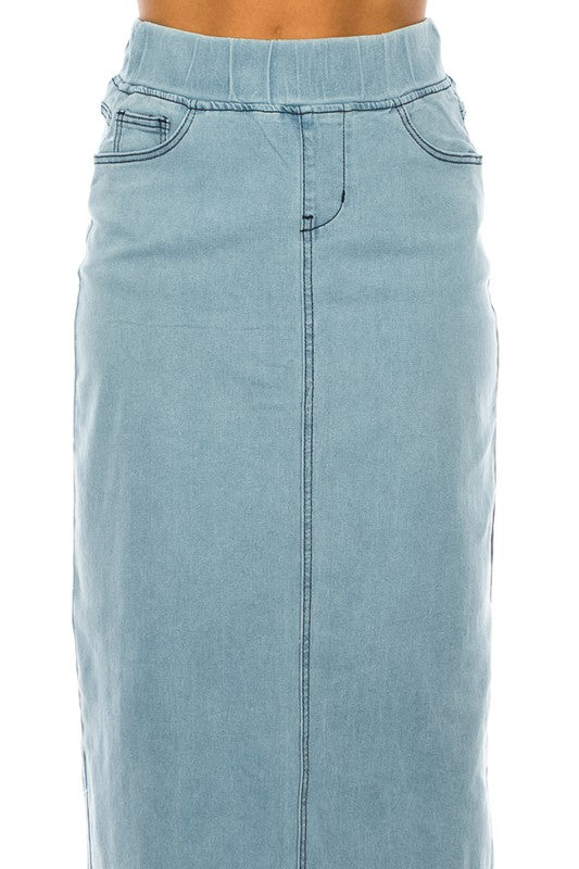 Ashleigh Maxi Denim Skirt in Lt Indigo- Misses and Plus (S-3X)