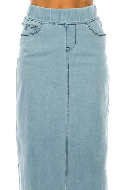 Ashleigh Maxi Denim Skirt in Lt Indigo- Misses and Plus (S-3X)