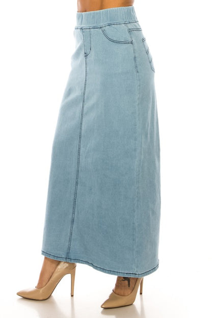 Ashleigh Maxi Denim Skirt in Lt Indigo- Misses and Plus (S-3X)