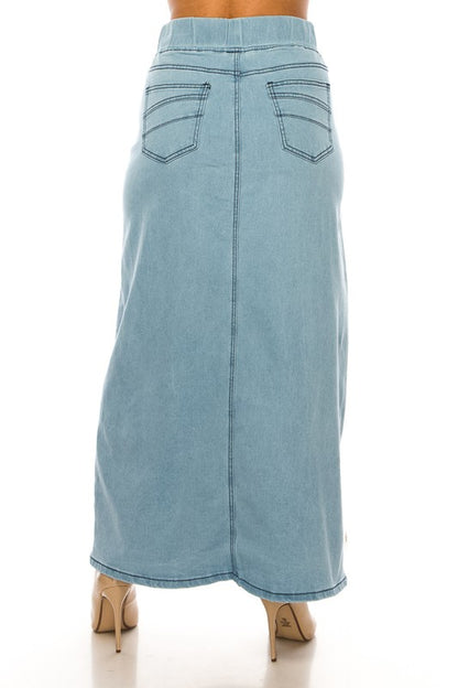 Ashleigh Maxi Denim Skirt in Lt Indigo- Misses and Plus (S-3X)