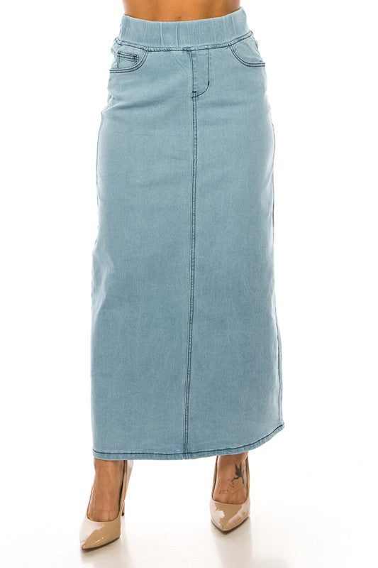 Ashleigh Maxi Denim Skirt in Lt Indigo- Misses and Plus (S-3X)
