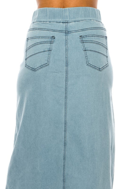 Ashleigh Maxi Denim Skirt in Lt Indigo- Misses and Plus (S-3X)