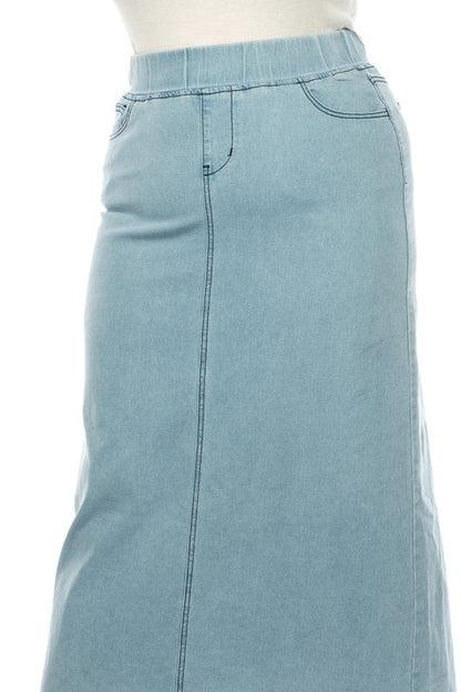 Ashleigh Maxi Denim Skirt in Lt Indigo- Misses and Plus (S-3X)