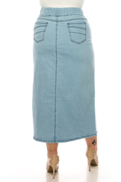 Ashleigh Maxi Denim Skirt in Lt Indigo- Misses and Plus (S-3X)