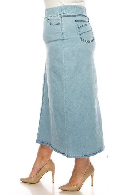 Ashleigh Maxi Denim Skirt in Lt Indigo- Misses and Plus (S-3X)