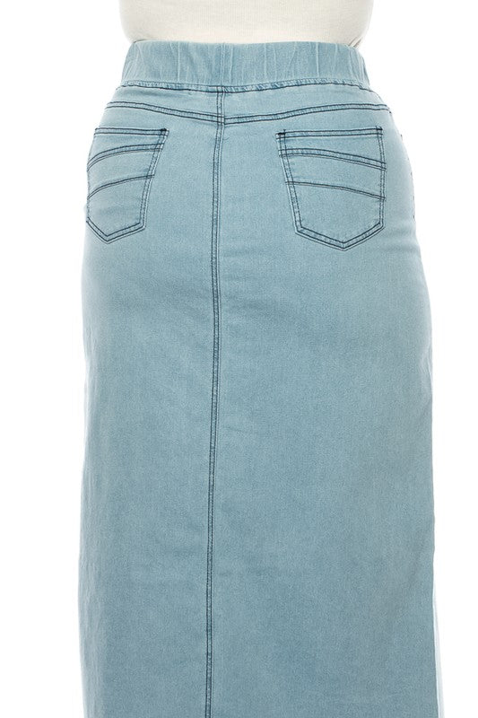 Ashleigh Maxi Denim Skirt in Lt Indigo- Misses and Plus (S-3X)
