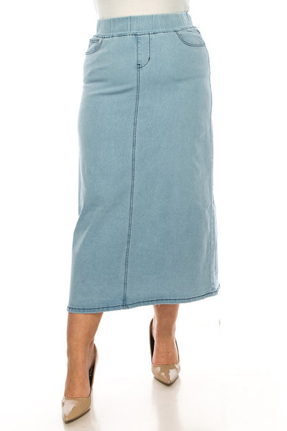 Ashleigh Maxi Denim Skirt in Lt Indigo- Misses and Plus (S-3X)