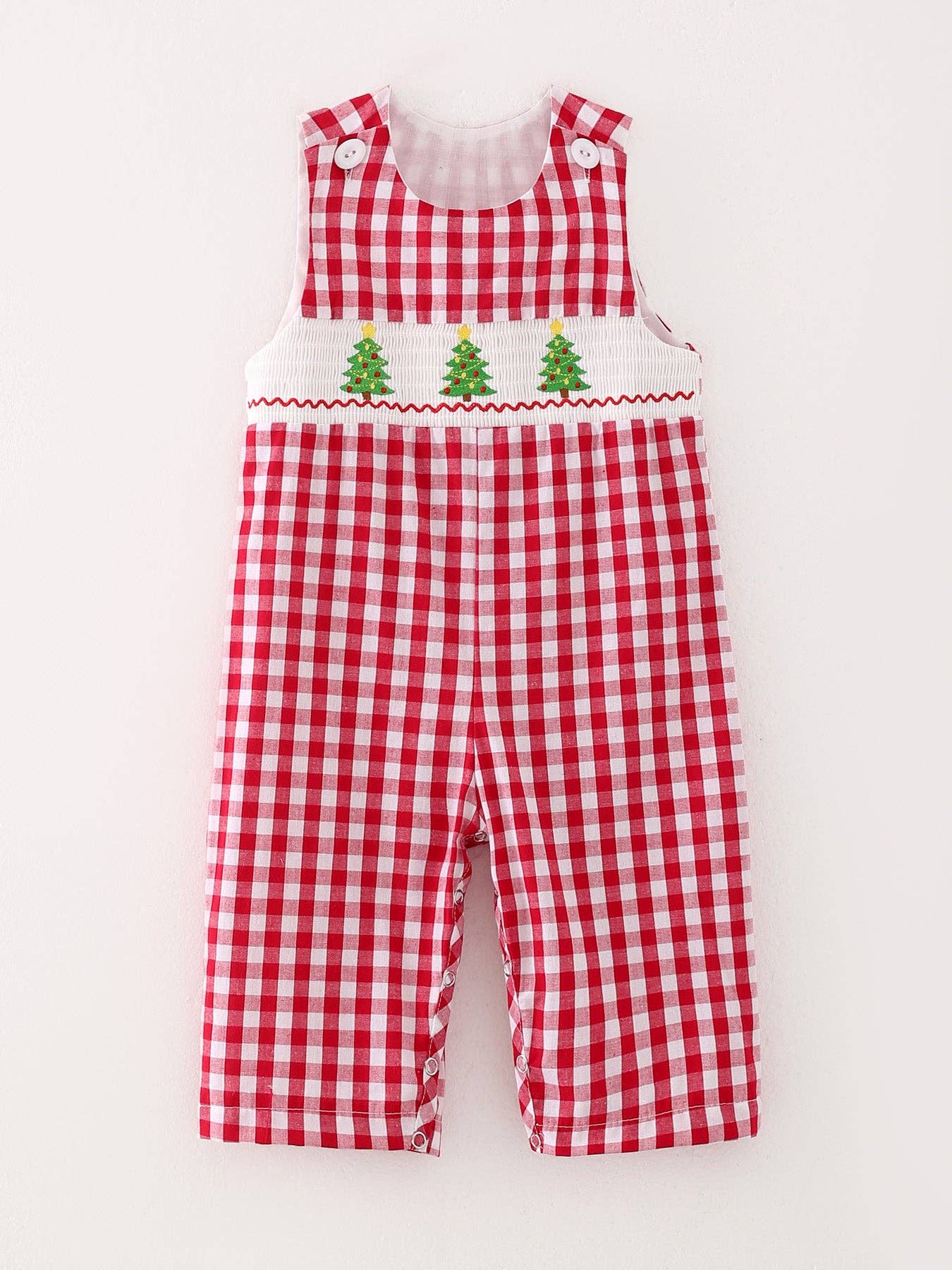 Christmas Tree Smocking Boys Romper in Red- Infant Boys (3M-18M)