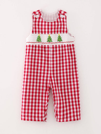 Christmas Tree Smocking Boys Romper in Red- Infant Boys (3M-18M)