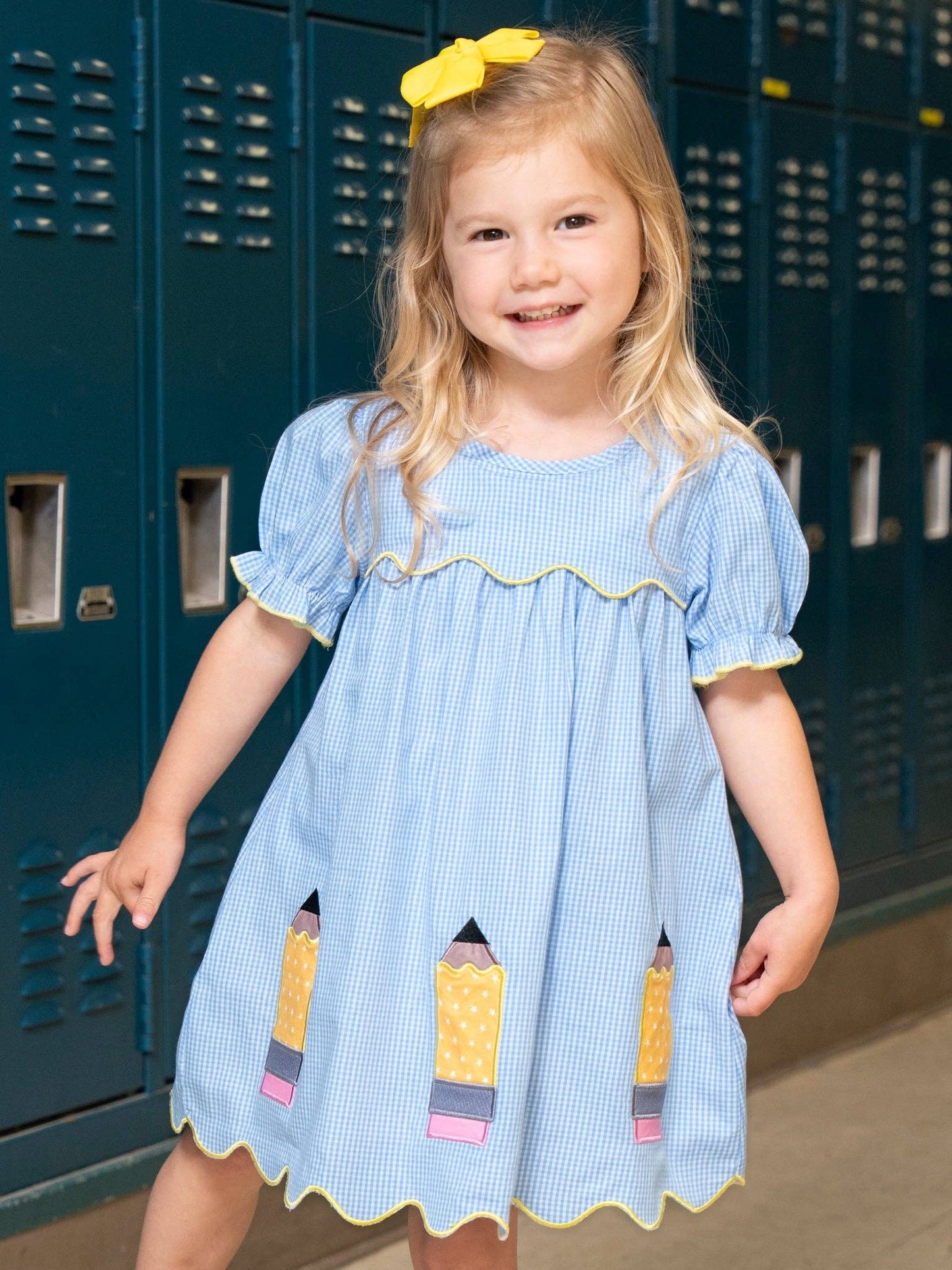 Embroidered Pencils Dress in Blue- Girls/Tween (4-9/10)