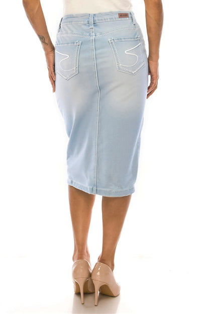 Lioren Denim Skirt in Lt Indigo- Misses and Plus (M-XL,3X)