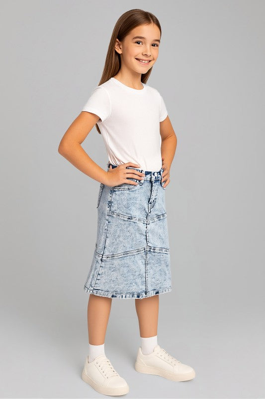 Kensley Denim Skirt in Snow Wash- Girls & Tween (S 4/6- L 12/14)