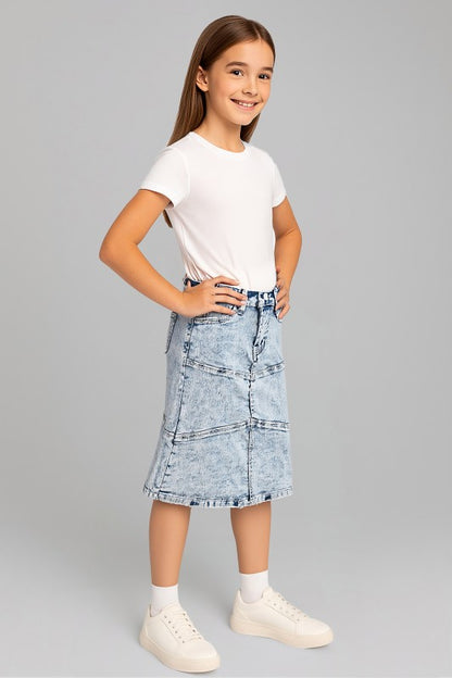 Kensley Denim Skirt in Snow Wash- Girls & Tween (S 4/6- L 12/14)