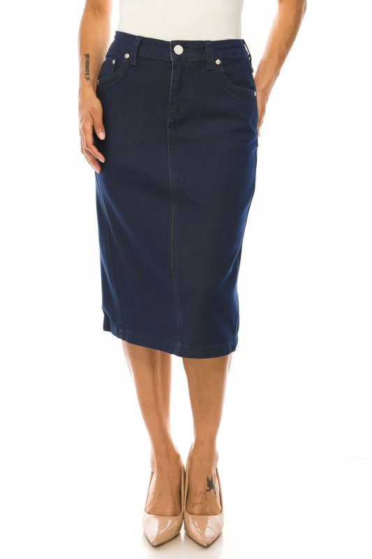 Bristol Denim Skirt in Dk Indigo- Misses and Plus (S-3X)