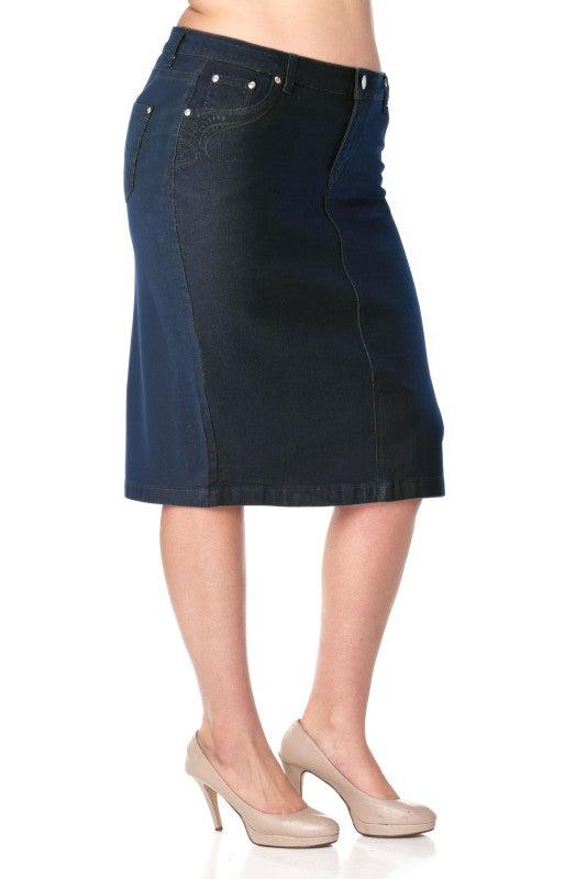 Bristol Denim Skirt in Dk Indigo- Misses and Plus (S-3X)